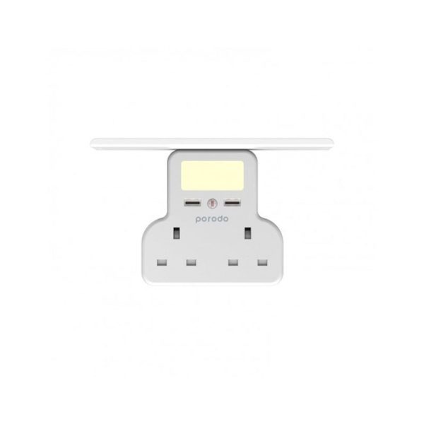 Porodo Multi-Function Socket & Night Light with Tablet & Phone Tray - 3 Socket   White For Sale