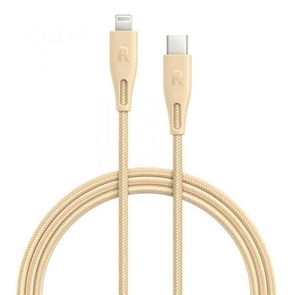 RAVPower Nylon Braided Type-C to Lightning Charging Cable - 0.3 Meter   1ft   Gold Fashion