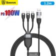 Baseus Flash Series Two-for-three Fast Charging Data Cable U+C to M+L+C - 1.2 Meters   100W   Black on Sale