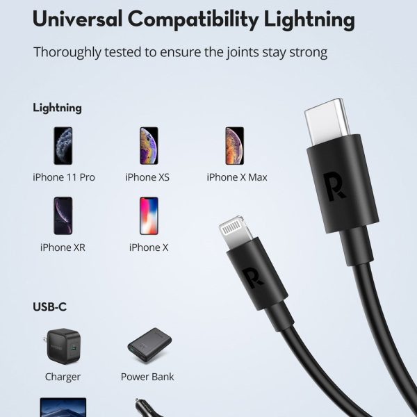 RAVPower TPE Type-C to Lightning Charging Cable - 0.3 Meter   Black Cheap