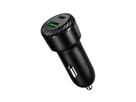 Mcdodo CC-5970 Dual Ports USB-C PD 20W USB-A QC3.0 Fast Car Charger - 38W   Black For Sale