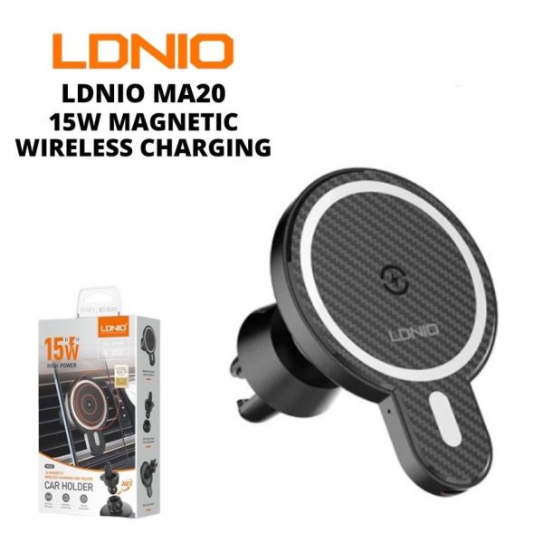 LDNIO 15W Magnetic Electric 2 In 1 Wireless Charger & Car Holder - Black (MA20) on Sale