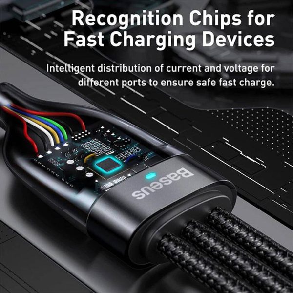 Baseus Flash Series Two-for-three Fast Charging Data Cable U+C to M+L+C - 1.2 Meters   100W   Black on Sale