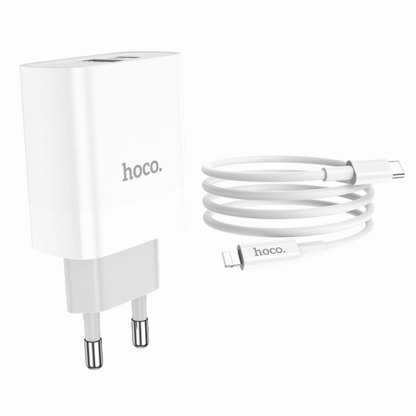 Hoco Fast Charger Set with Cable - 20W   Type-C   Lightning   White Sale