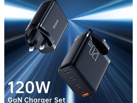 Mcdodo GaN 120W PD Four Port Wall Charger With Cable - USB-C   USB-A   120W   Black Online Sale