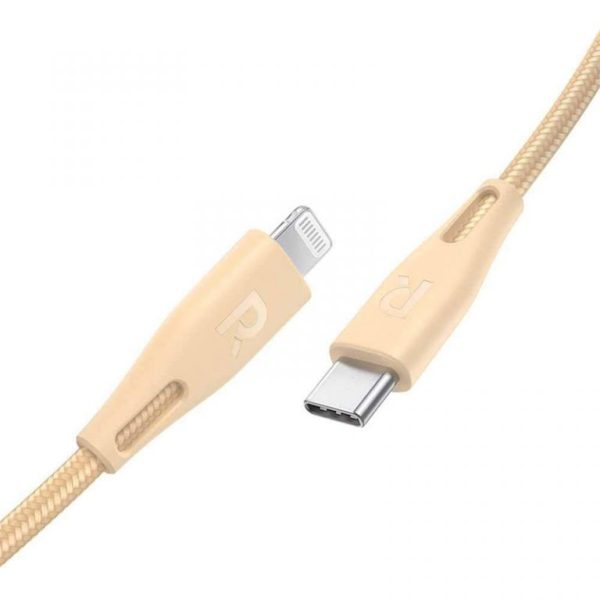 RAVPower Nylon Braided Type-C to Lightning Charging Cable - 0.3 Meter   1ft   Gold Fashion