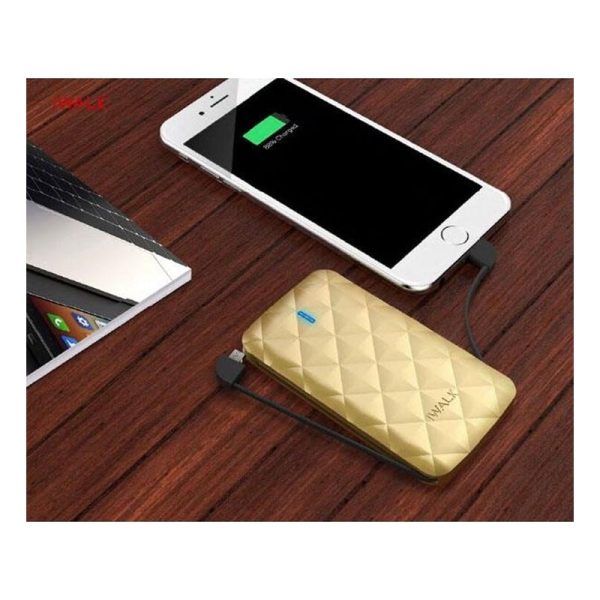 iWALK Duo Ultra Slim In-Built Cable Power Bank - 3000mAh   Gold For Sale