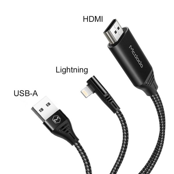 Mcdodo 90 Degree 4K HD Adapter TV Cable - USB   Lightning   HDMI   2 Meter   Black Discount