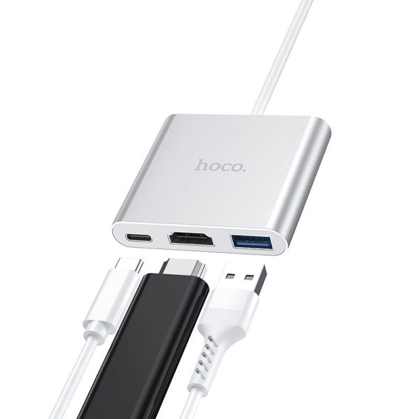 Hoco HB14 Easy-Use Type-C Adapter - Type-C To USB 3.0 + Hdmi + PD - White Cheap