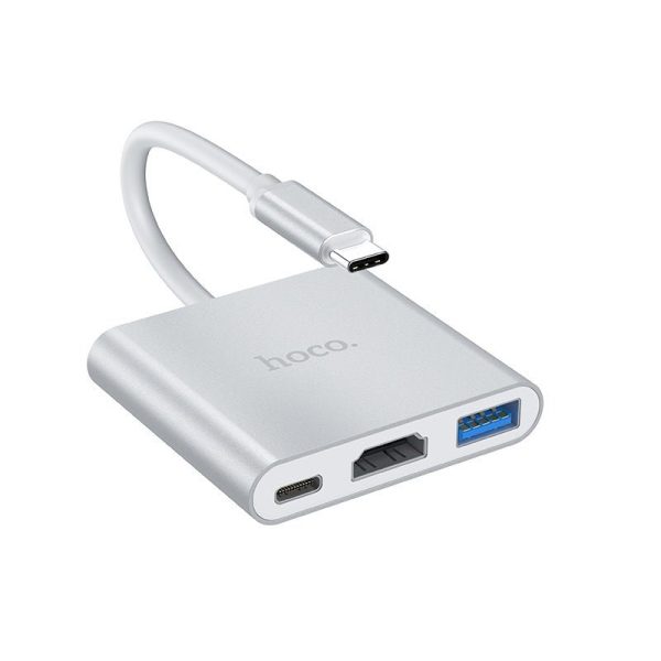 Hoco HB14 Easy-Use Type-C Adapter - Type-C To USB 3.0 + Hdmi + PD - White Cheap