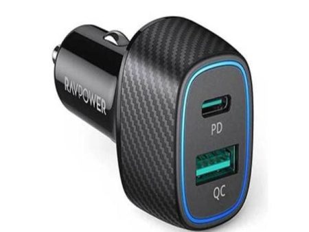 RAVPower RP-VC009 48W Dual Port Car Charger with PD30W + QC3.0 Black Offline Online