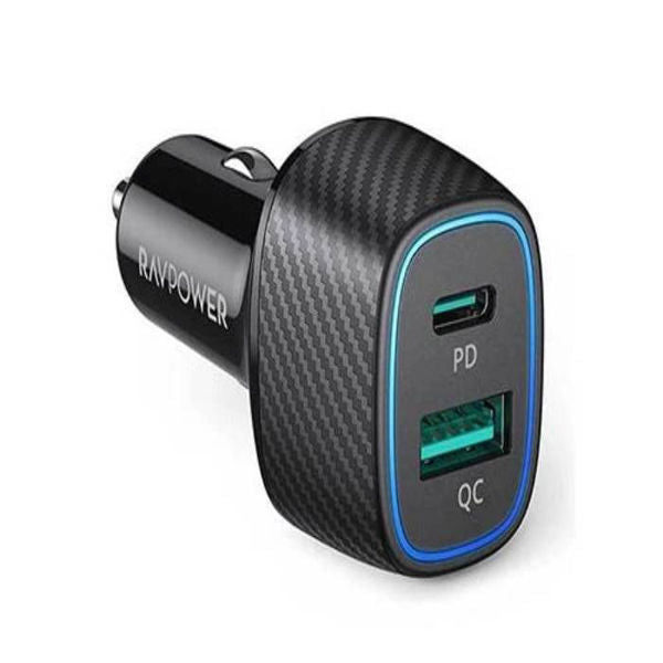 RAVPower RP-VC009 48W Dual Port Car Charger with PD30W + QC3.0 Black Offline Online