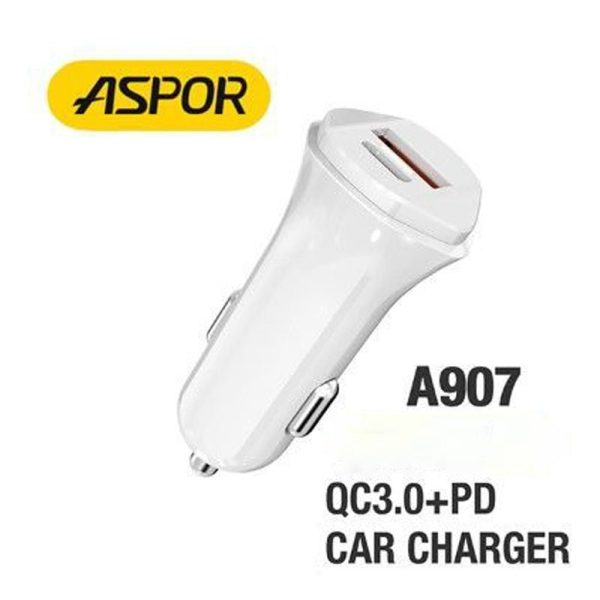 Aspor A907 Power Delivery Fast Car Charger - 20W   White Discount