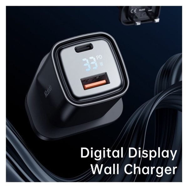 Mcdodo Digital Dislay PD+QC Dual Port 33W Fast Charger - 33W   USB-A   USB-C   Black Fashion