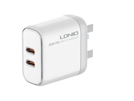 LDNIO Dual Super Fast Charging Adaptor with Cable - 35W   USB-C   White For Discount