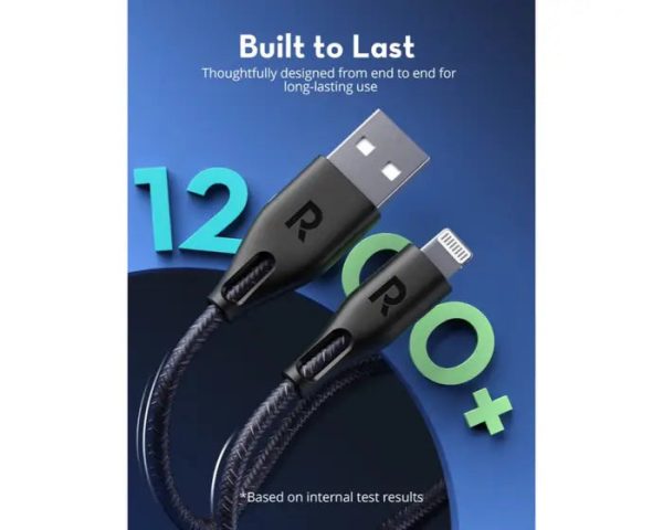 Ravpower USB A To Lightning Charging Cable - 1.2Meter   Nylon Black Online now