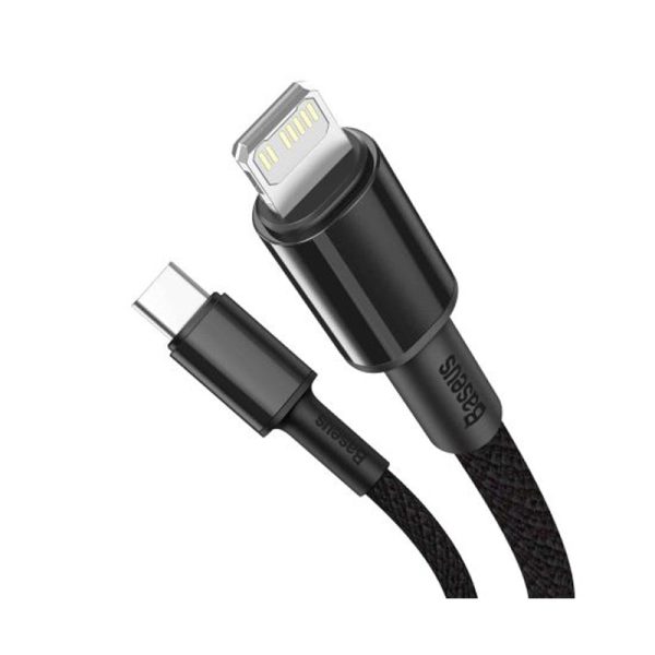 Baseus High Density Braided Fast Charging Data Cable - USB-C To Lightning   2 Meters   Black For Sale