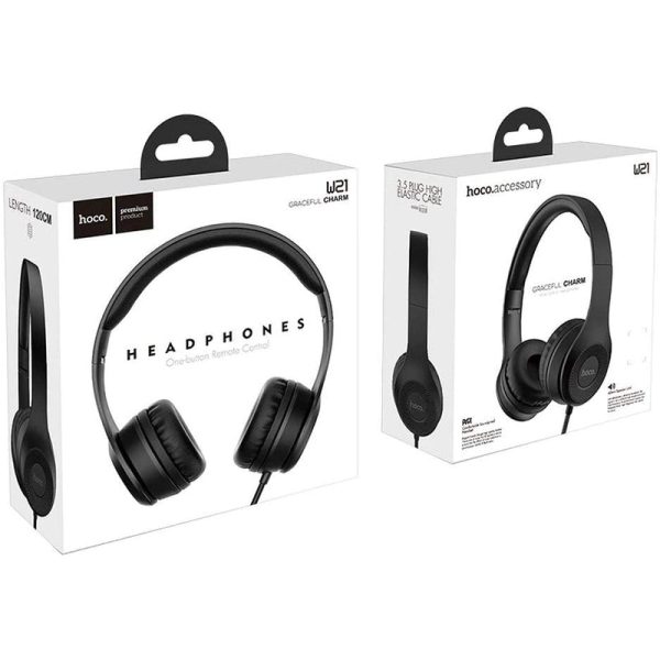 Hoco Headphones W21 Graceful Charm Wired Headset With Mic - Black on Sale