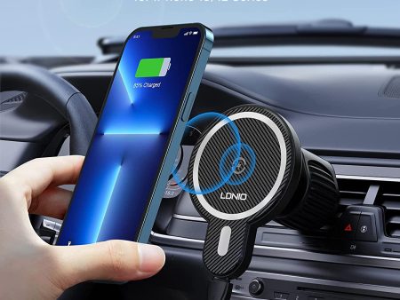 LDNIO 15W Magnetic Electric 2 In 1 Wireless Charger & Car Holder - Black (MA20) on Sale