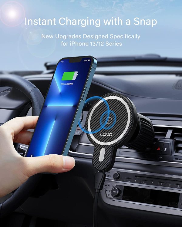 LDNIO 15W Magnetic Electric 2 In 1 Wireless Charger & Car Holder - Black (MA20) on Sale