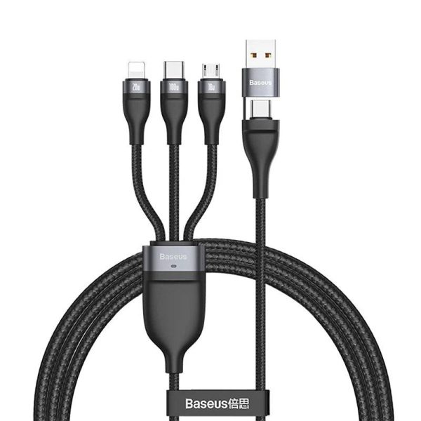 Baseus Flash Series Two-for-three Fast Charging Data Cable U+C to M+L+C - 1.2 Meters   100W   Black on Sale