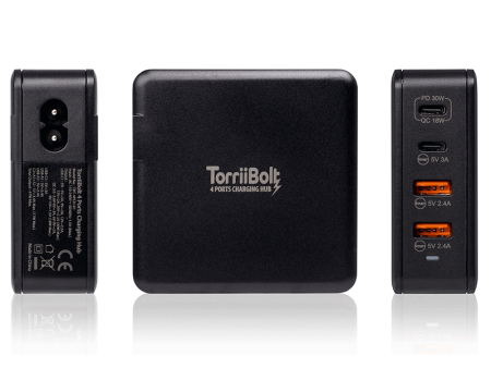 Torrii Bolt 4 Port Charging Hub - 47W   2 x USB-C   2 x USB-A   QC 3.0   Black Cheap