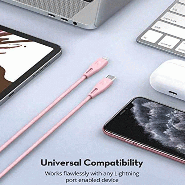 RAVPower Type-C to Lightning Charging Cable - 1 Meter   Nylon Pink For Sale