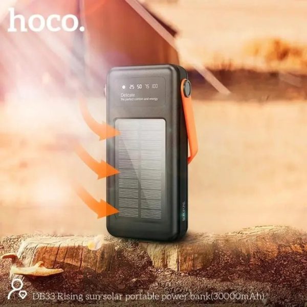 HOCO DB33 Solar Charging Portable Power Bank 30000mAh - Black Hot on Sale