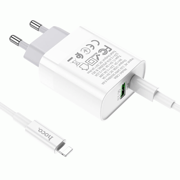 Hoco Fast Charger Set with Cable - 20W   Type-C   Lightning   White Sale