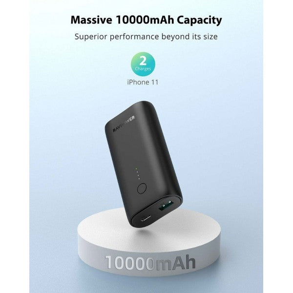 RAVPOWER RP-PB205DGR 10000mAh PD+QC 20W Power Bank - Black Online