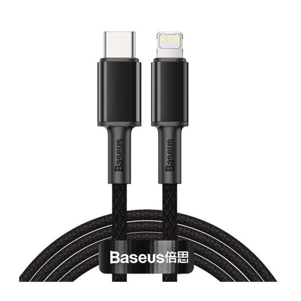 Baseus High Density Braided Fast Charging Data Cable - USB-C To Lightning   2 Meters   Black For Sale