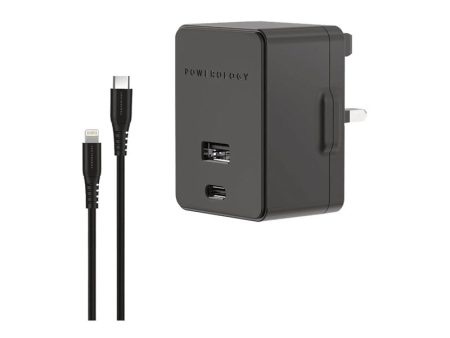 Powerology Ultra-Quick 32W PD Wall Charger With Cable - USB-C   USB-A   32W   Black Online now