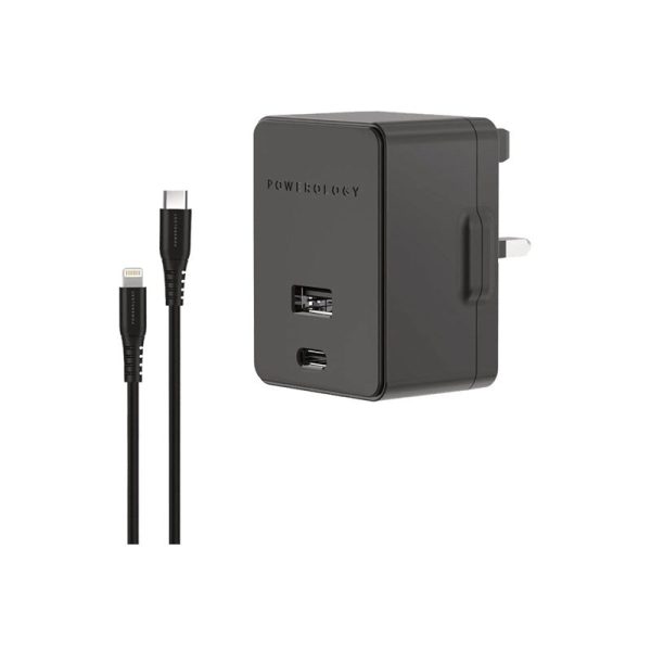 Powerology Ultra-Quick 32W PD Wall Charger With Cable - USB-C   USB-A   32W   Black Online now