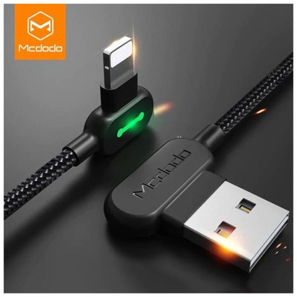 Mcdodo 90 Degree Light Cable Lightning Data Cable - 1.8 Meters   Lightning   Black Sale