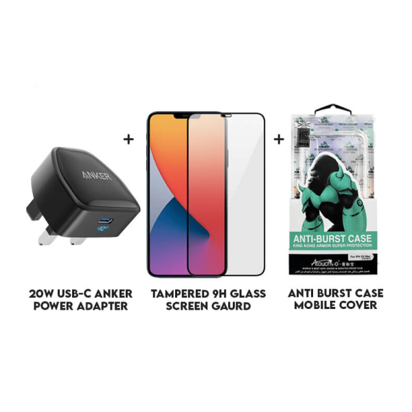 King Kong Anti Burst Clear Case + Tempered Glass Screen Protector + Anker 20W USB-C Power Adapter - iPhone 13 Pro Max - Bundle Offer For Cheap