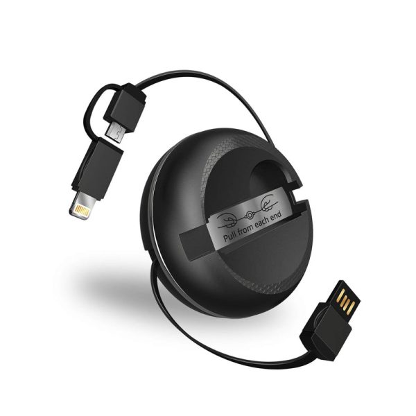 iWALK Retractable 2 IN 1 Charging Cable - Mirco-USB   Lightning   1 Meter   Black Sale