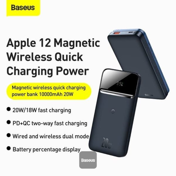 Baseus Magnetic Wireless Quick Charging Power Bank - 10000 mAh   20W   Blue Discount