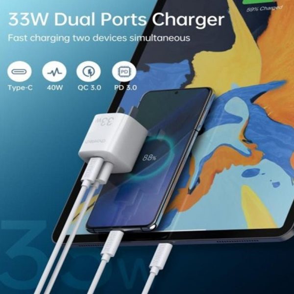 Choetech GaN Dual Port Charger - 33W   Type-C   White Hot on Sale