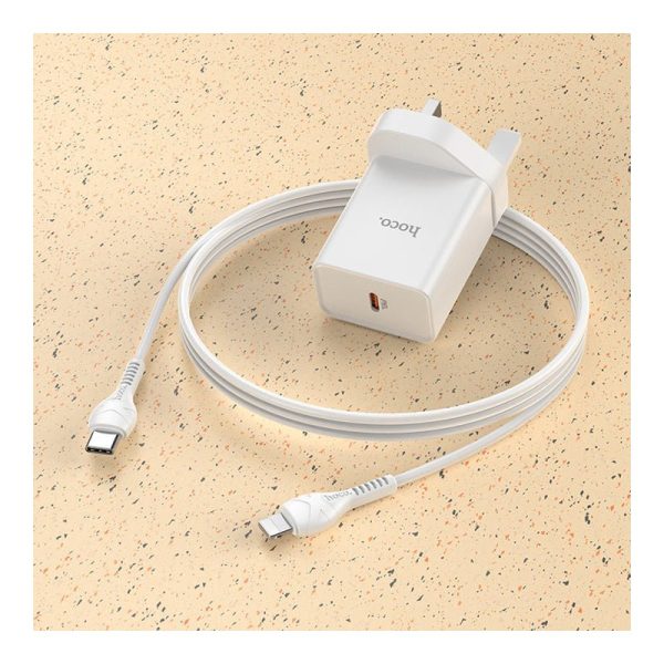 HOCO NK6 Rise Single Port Wall Charger With Lightning to USB-C Cable - USB-C   20W   White Online now