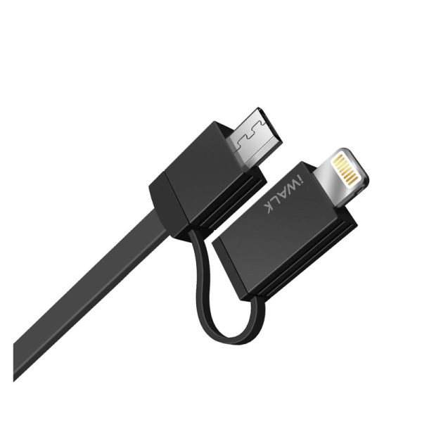 iWALK Retractable 2 IN 1 Charging Cable - Mirco-USB   Lightning   1 Meter   Black Sale