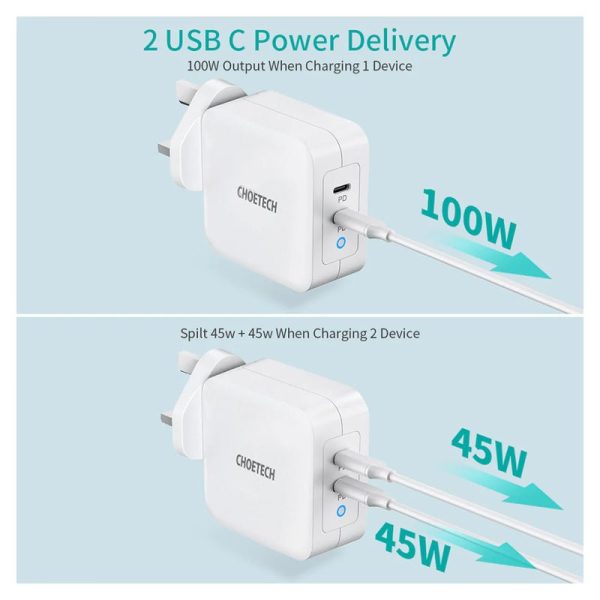 Choetech GaN Dual Port Charger - 100W   Type-C   White Cheap