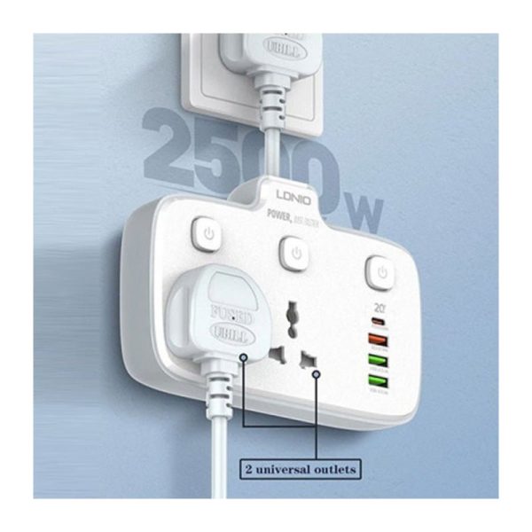 Ldnio Power Strip USB Socket - 2 Way   USB-A   USB-C   White Discount