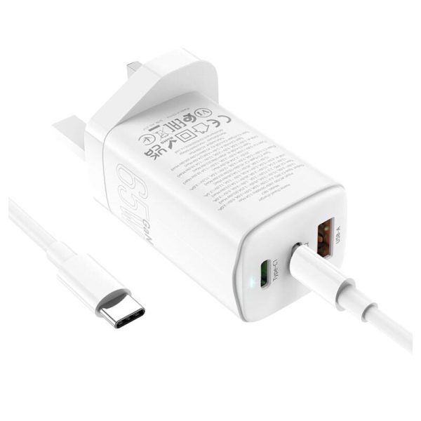 HOCO NK7 GaN Wall Charger With USB-C Cable - USB-C   USB-A   White Discount