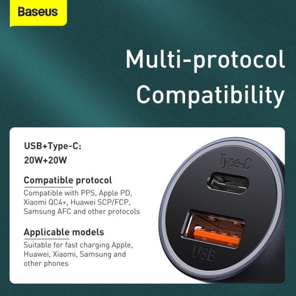 Baseus Golden Contactor Pro Car Charger USB and Type C - 40W   Black Online