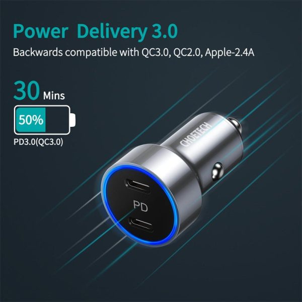 Choetech Dual Port Car Charger - 40W   Type-C   Black Cheap