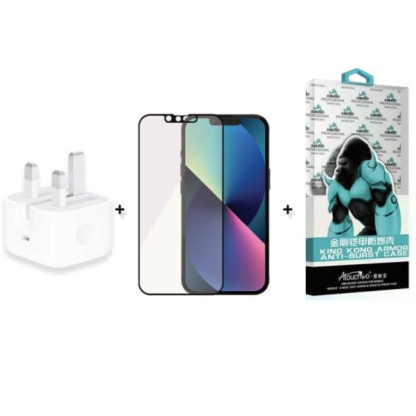 King Kong Anti Burst Clear Case + Tempered Glass Screen Protector + Power Adapter - iPhone 13 Pro Max - Bundle Offer For Discount