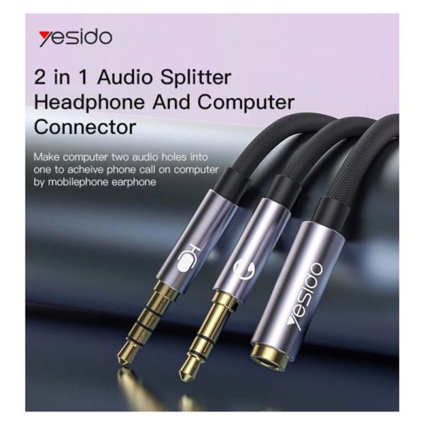 Yesido YAU-28 Audio Splitter - 2x 3.5mm Female   1x 3.5mm Male   Black For Cheap