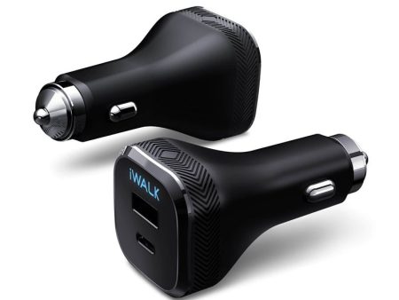 iWALK Power Delivery & QC 3.0 Car Charger - USB-C   USB-A   42W   Black Online Sale