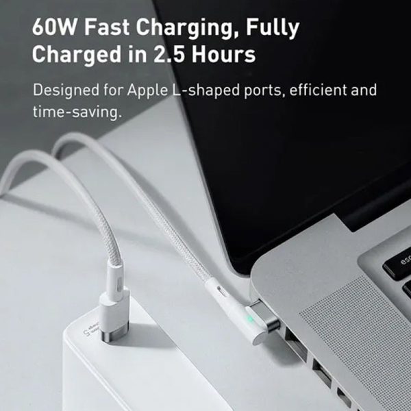 Baseus USB Type-C to Lightning L-shaped Port Cable - 60W   2 Meter   White Discount