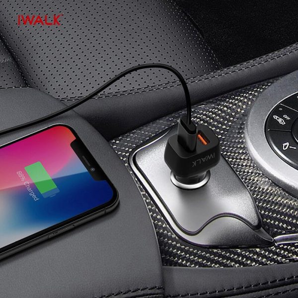 iWALK Power Delivery Car Charger - USB-C   USB-A   Black Online Hot Sale